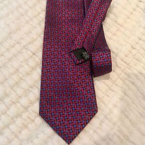 Geoffrey Beene Silk Tie EUC Red, Blue & Slate